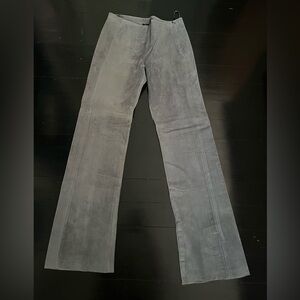 BCBG Max Azria Suede Leather Pants Size 6 Gray Zip Closure inner Patched area